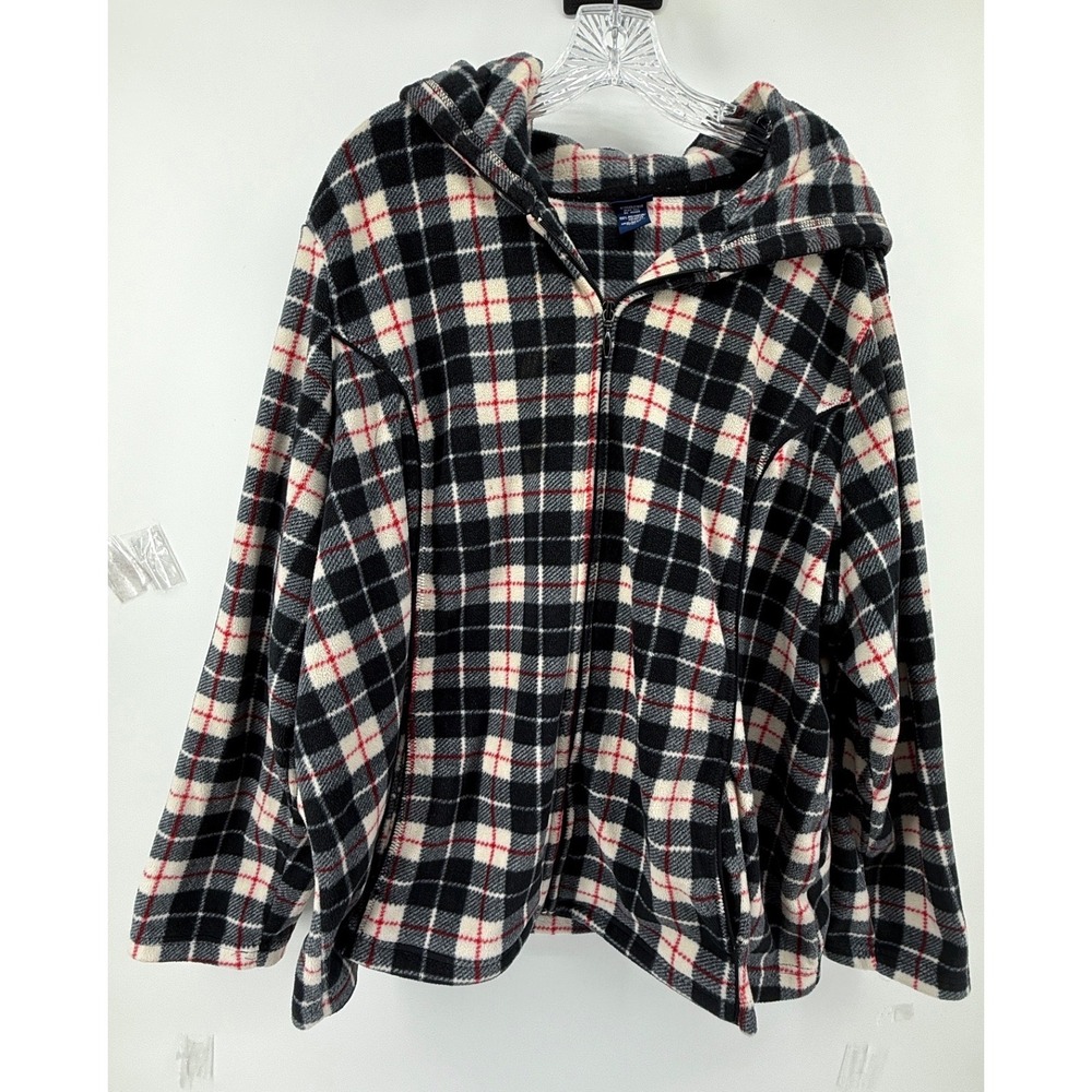 Basic Editions Plaid Fleece Hoodie Jacket Womens 2X Zip Up Casual Cozy